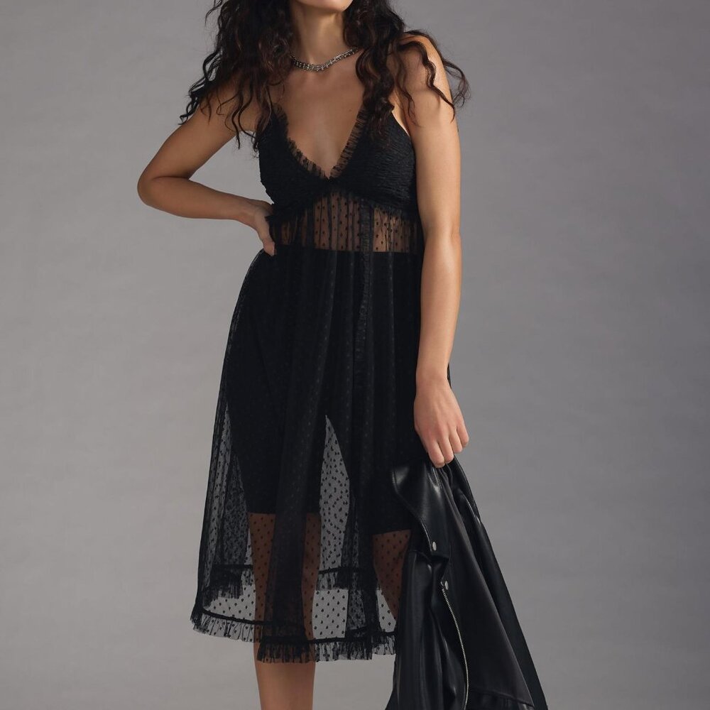 NWT Anthropologie Black Sheer Overlay Dress